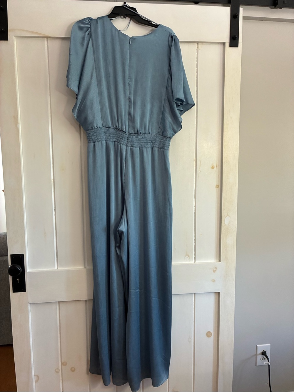 Vince Camuto Steel Blue Smocked-Waist Wide-Leg Jumpsuit
